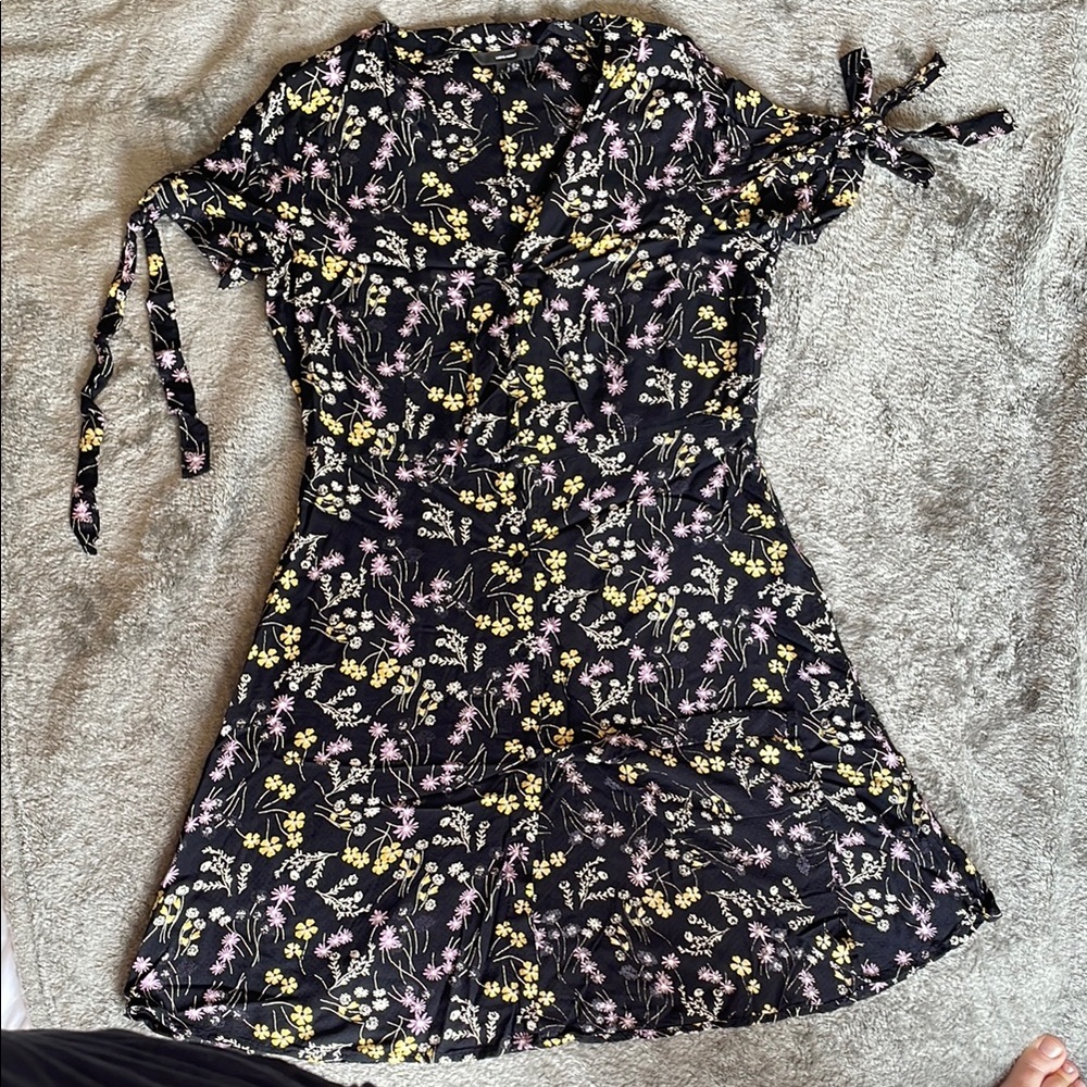 Vero Moda Black Dress with Yellow and Pink Floral Design